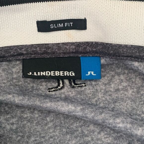J. Lindeberg Black and White Striped Men's Golf Polo Shirt - Picture 6 of 8